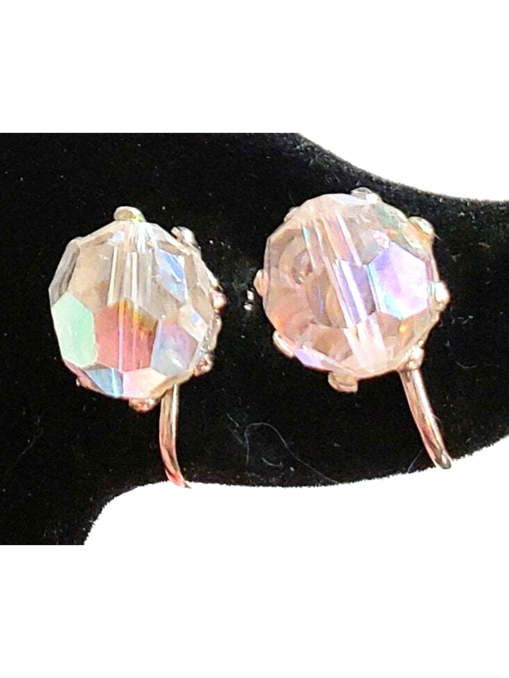 Mid-Century Crystal Earrings Screwback Faceted Glass Vintage Wedding sb-67